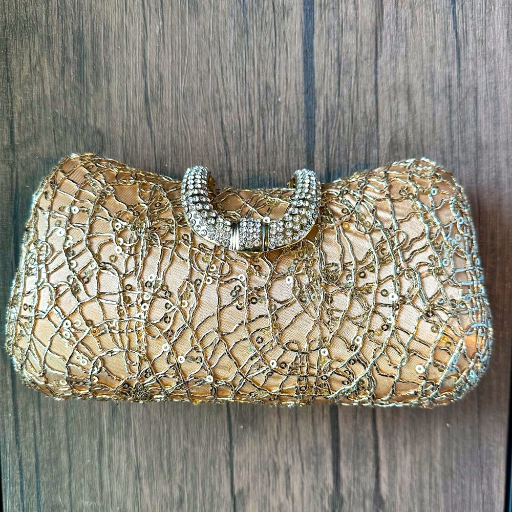 Gold sequin clutch purse